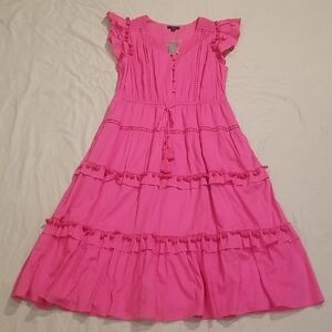 NWT JCrew Pink Ruffled Dress with Pom Poms